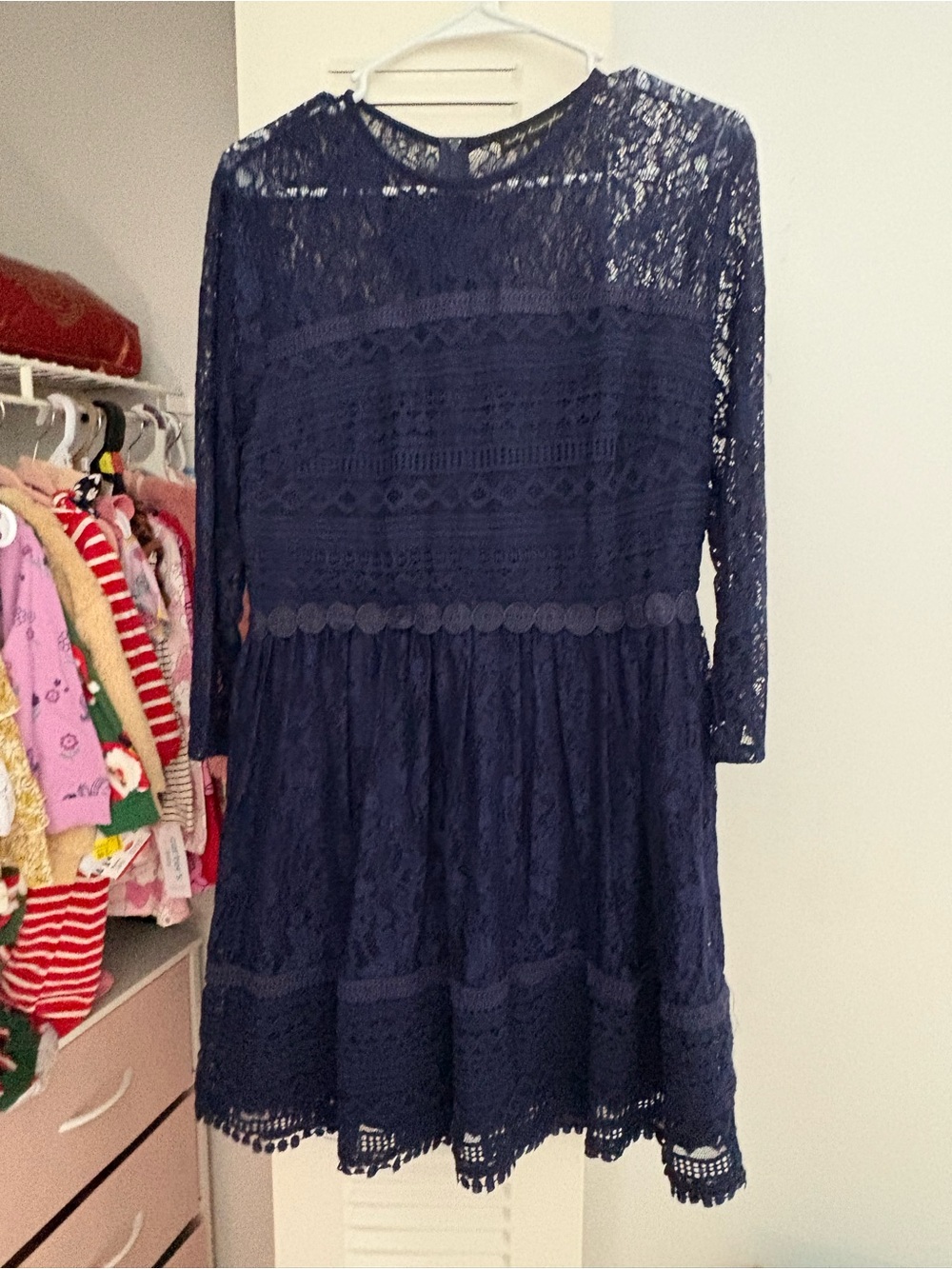 City Triangles Navy Lace Long Sleeve Midi Dress